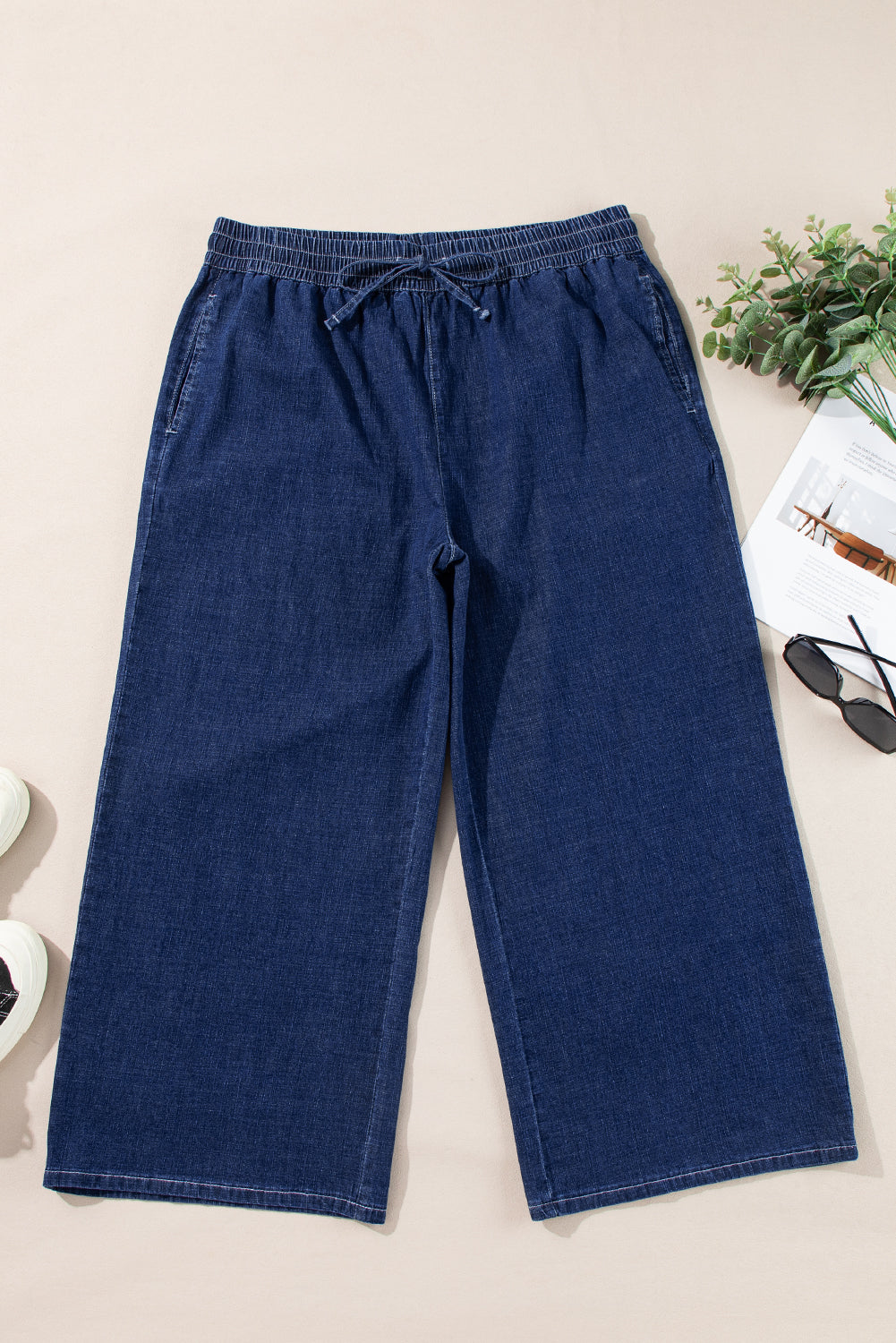 Real Teal Plus Size Drawstring High Waist Wide Leg Casual Jeans-Chaelisa's New Jammies