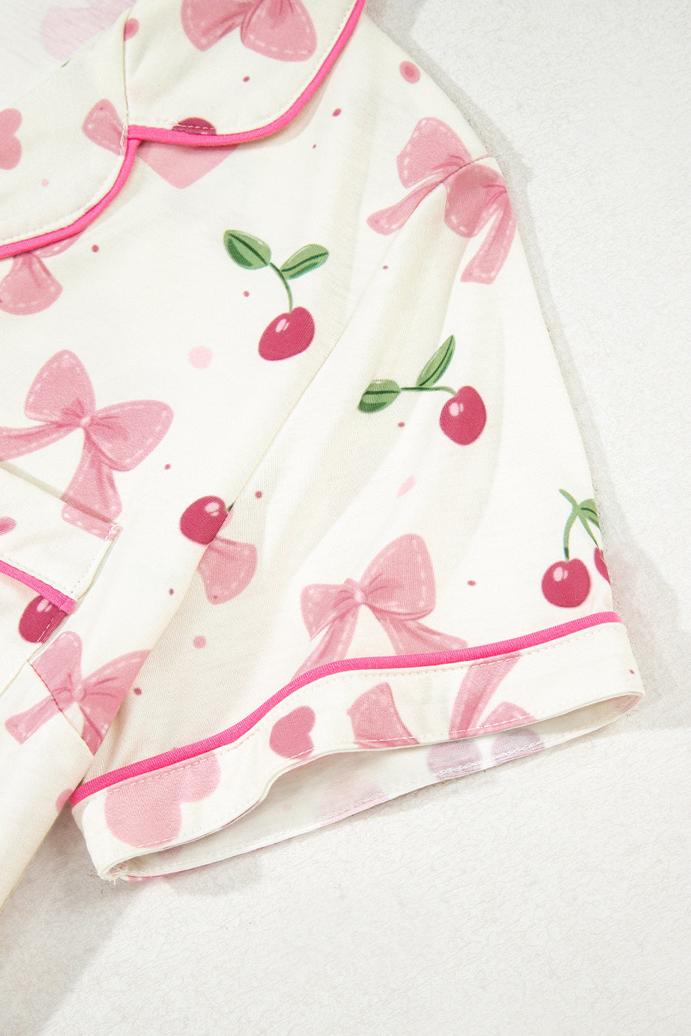 Beige Bow Fruit Print Contrast Pipping Short Pajamas Set-Chaelisa's New Jammies