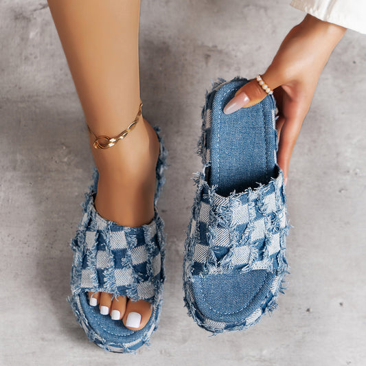 Plaid PU Leather Platform Sandals-Chaelisa's New Jammies