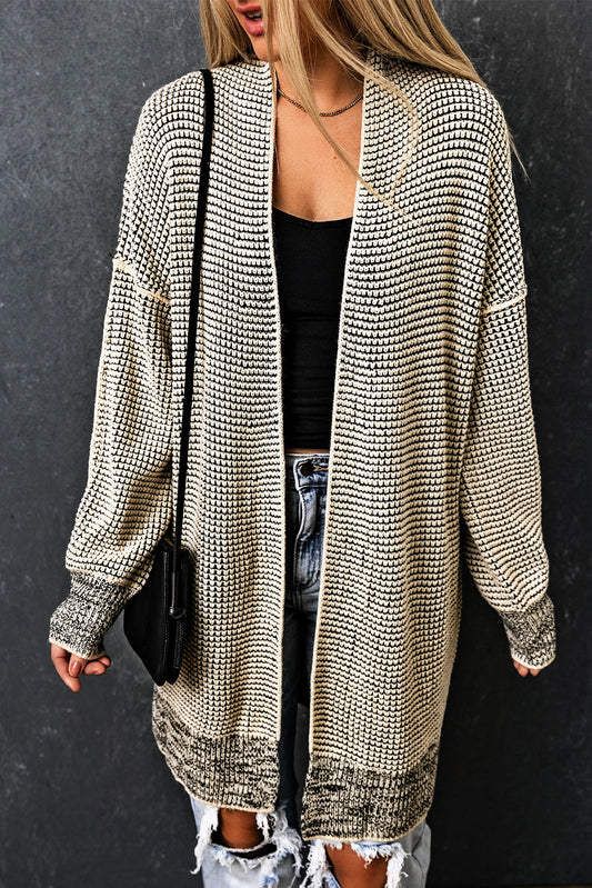 Apricot Plaid Knitted Long Open Front Cardigan-Chaelisa's New Jammies