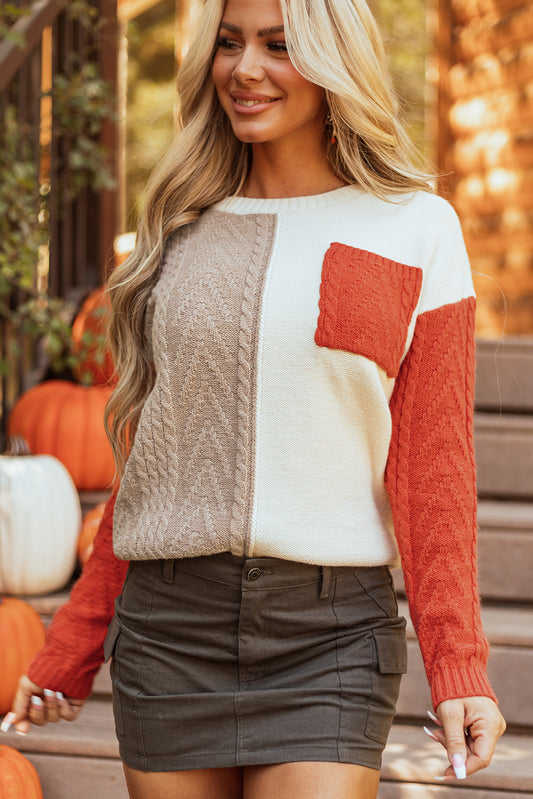 Gold Flame Colorblock Patched Pocket Drop Shoulder Sweater-Chaelisa's New Jammies