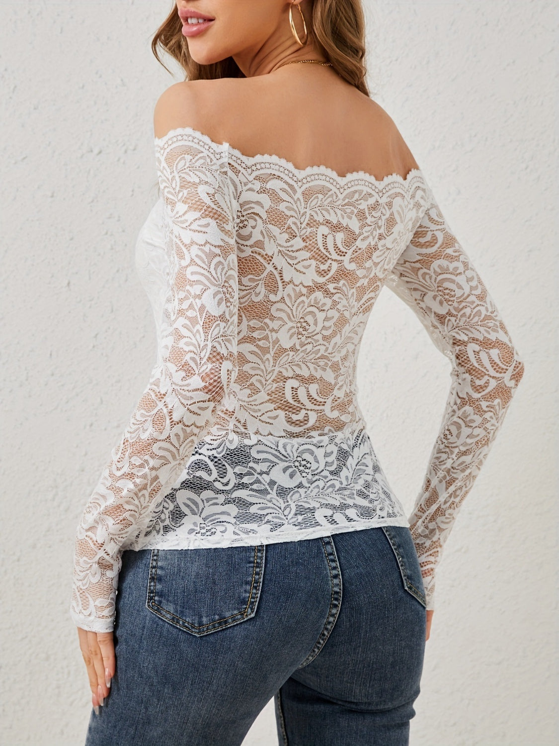 Off-Shoulder Long Sleeve Lace Top-Chaelisa's New Jammies