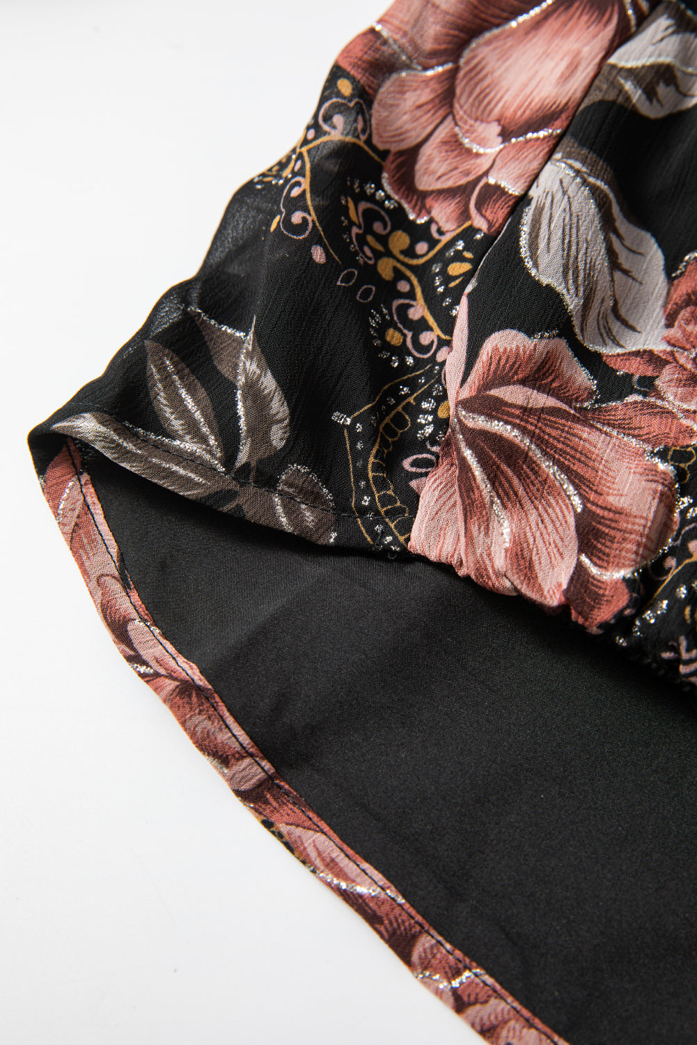 Black Floral Print Criss Cross V Neck Balloon Sleeve Blouse-Chaelisa's New Jammies