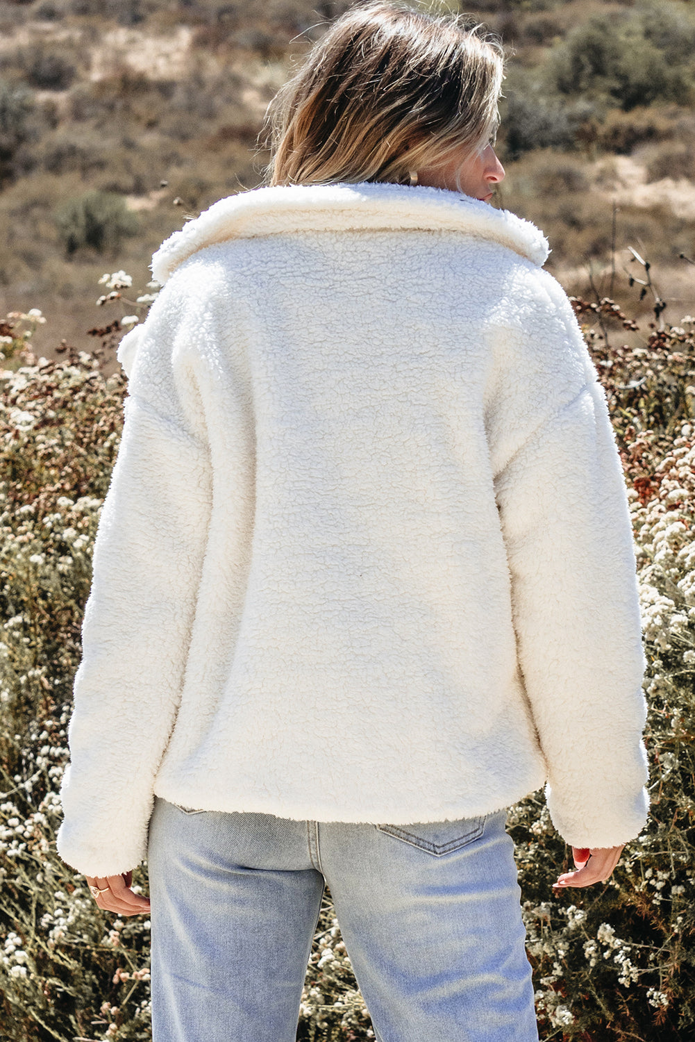 Beige Faux Fur Button Pocketed Lapel Collar Jacket-Chaelisa's New Jammies