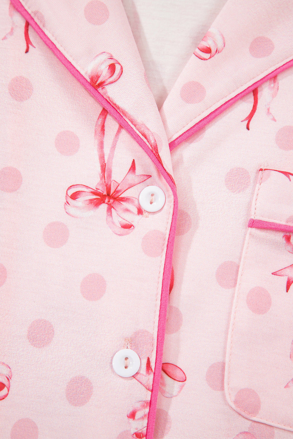 Pink Bow Print Contrast Pipping Short Pajamas Set-Chaelisa's New Jammies