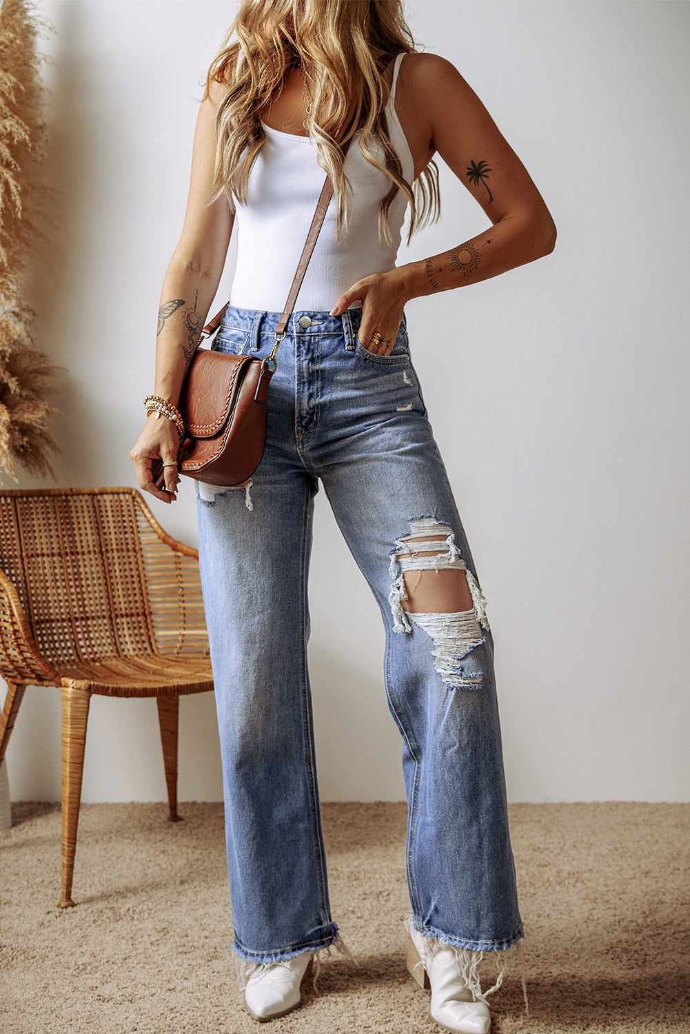 Ashleigh Blue Distressed Raw Hem Straight Leg High Waist Jeans-Chaelisa's New Jammies