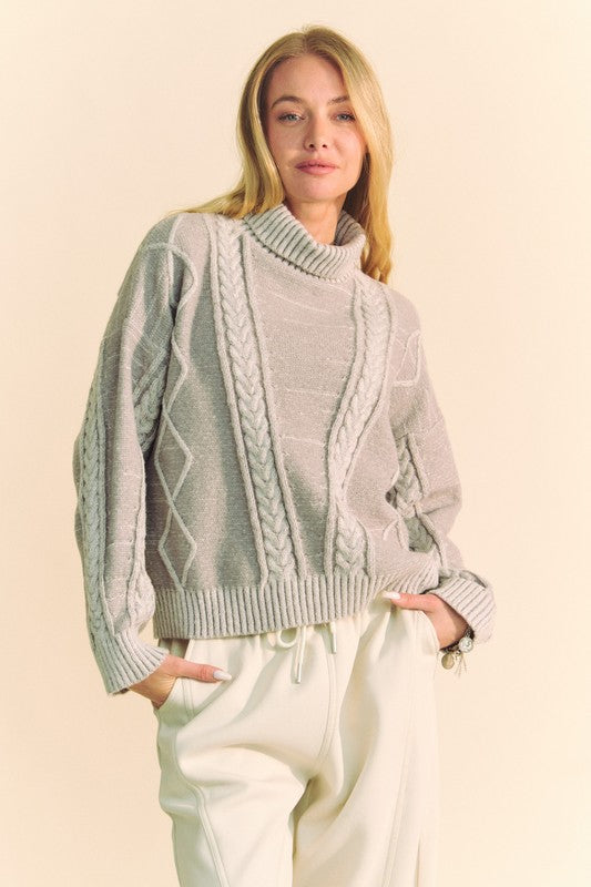 Davi & Dani Cable-Knit Turtleneck Dropped Shoulder Sweater-Chaelisa's New Jammies
