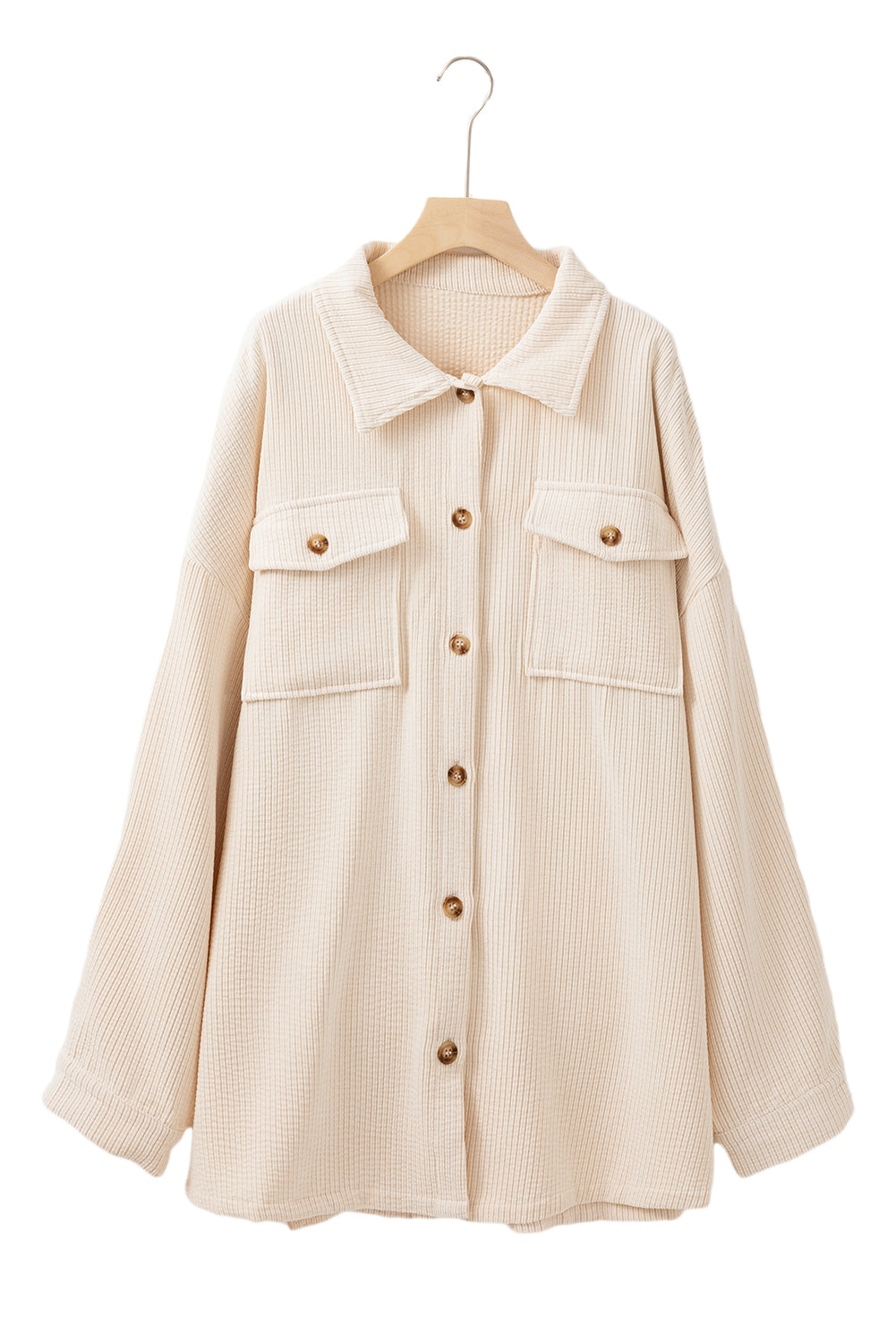 Oatmeal Textured Flap Pockets Buttoned Plus Size Shacket-Chaelisa's New Jammies
