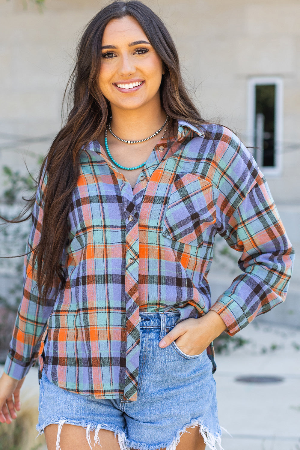 Orange Plaid Print Loose Vintage Shirt-Chaelisa's New Jammies