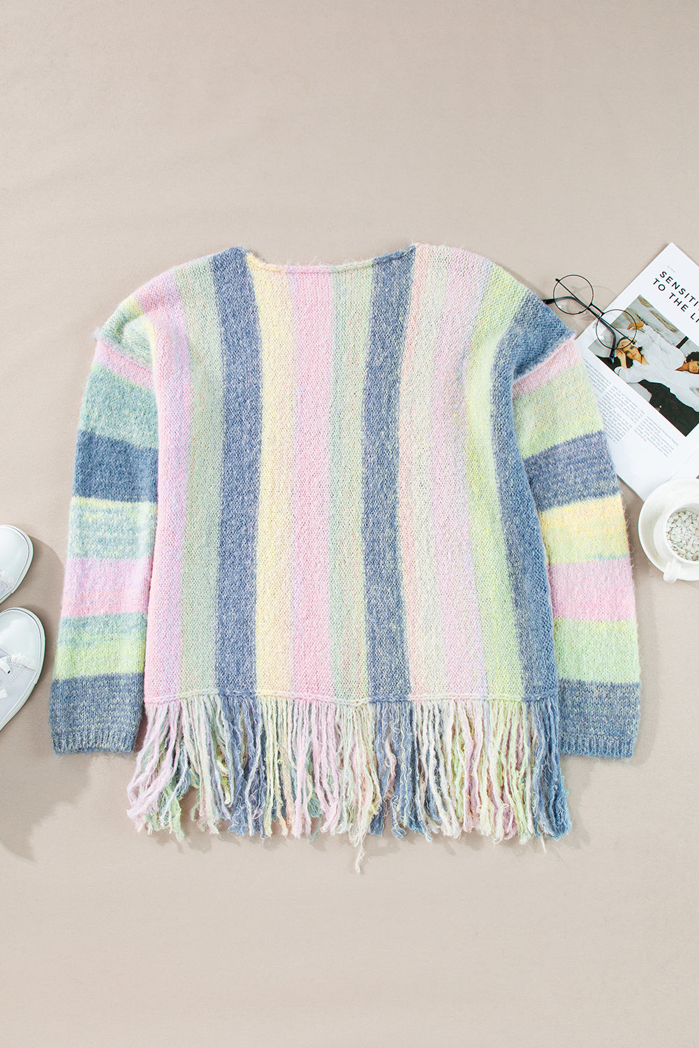 Purple Color Block Fringed Drop Shoulder Tunic Sweater-Chaelisa's New Jammies