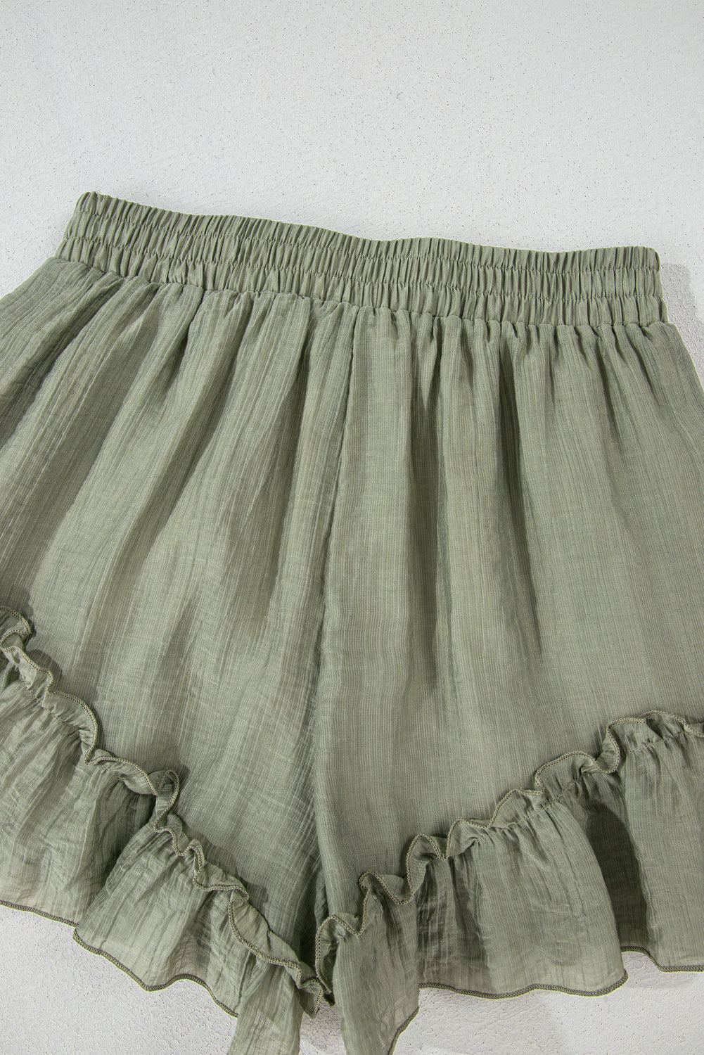 Laurel Green Textured Tie Waist Ruffle Hem Shorts-Chaelisa's New Jammies