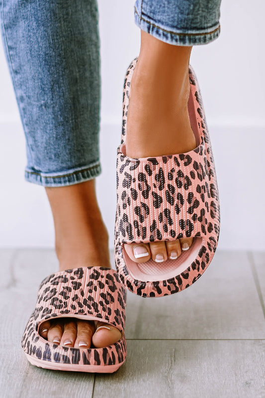 Pink Leopard Print Thick Sole Slip On Slippers-Chaelisa's New Jammies