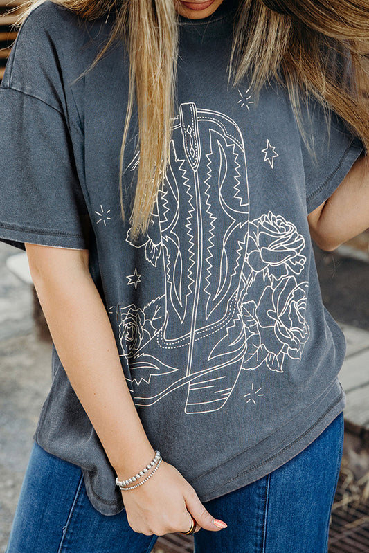 High-Rise Western Cowboy Boots Graphic Tee-Chaelisa's New Jammies