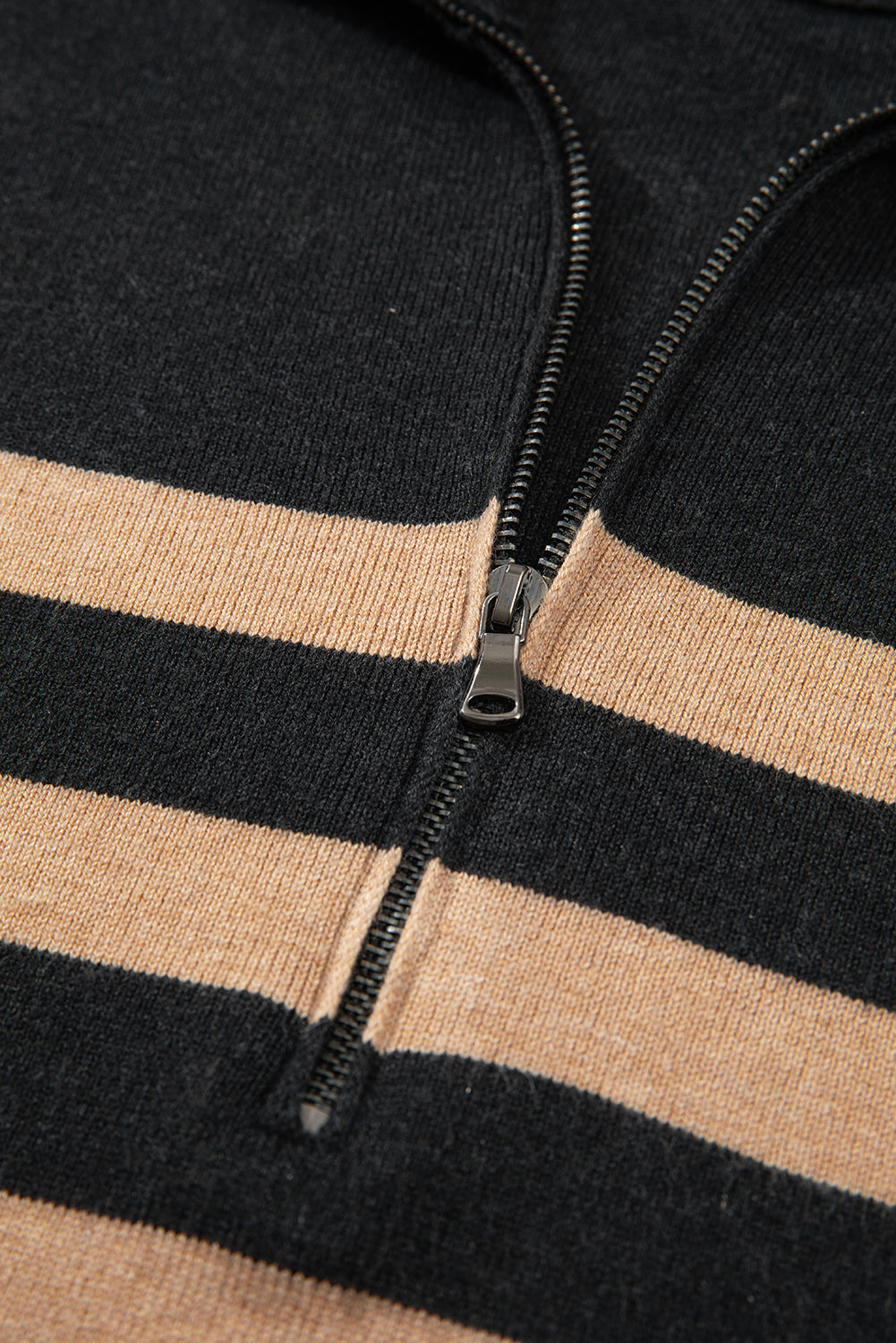 Black Stripe Collared Quarter Zipper Oversized Sweater-Chaelisa's New Jammies
