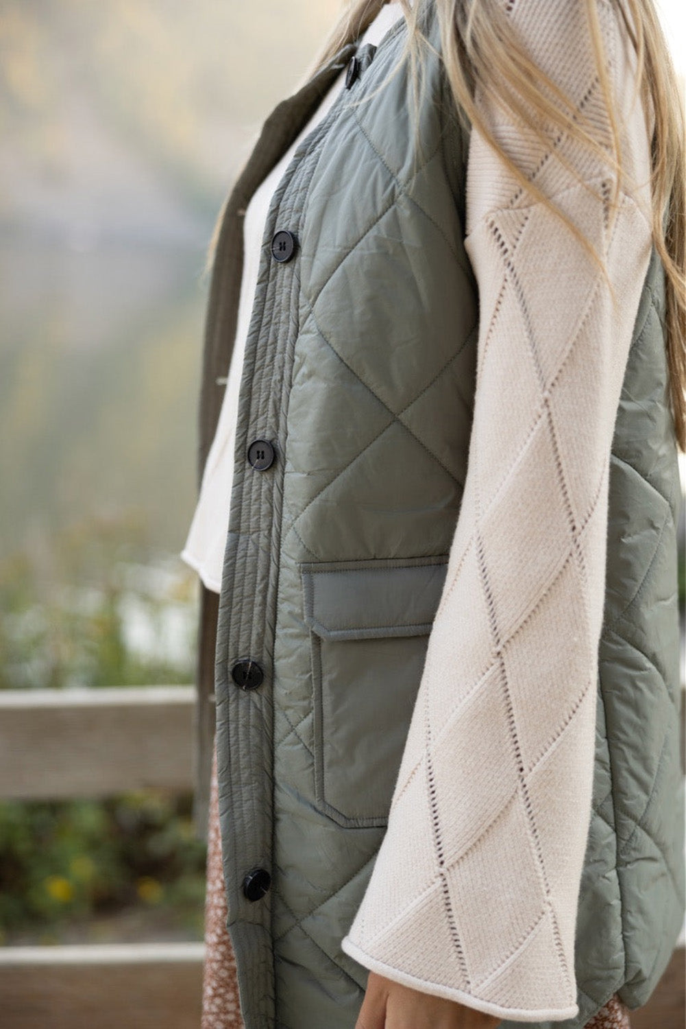 Grass Green Quilted Long Vest Jacket with Pockets-Chaelisa's New Jammies