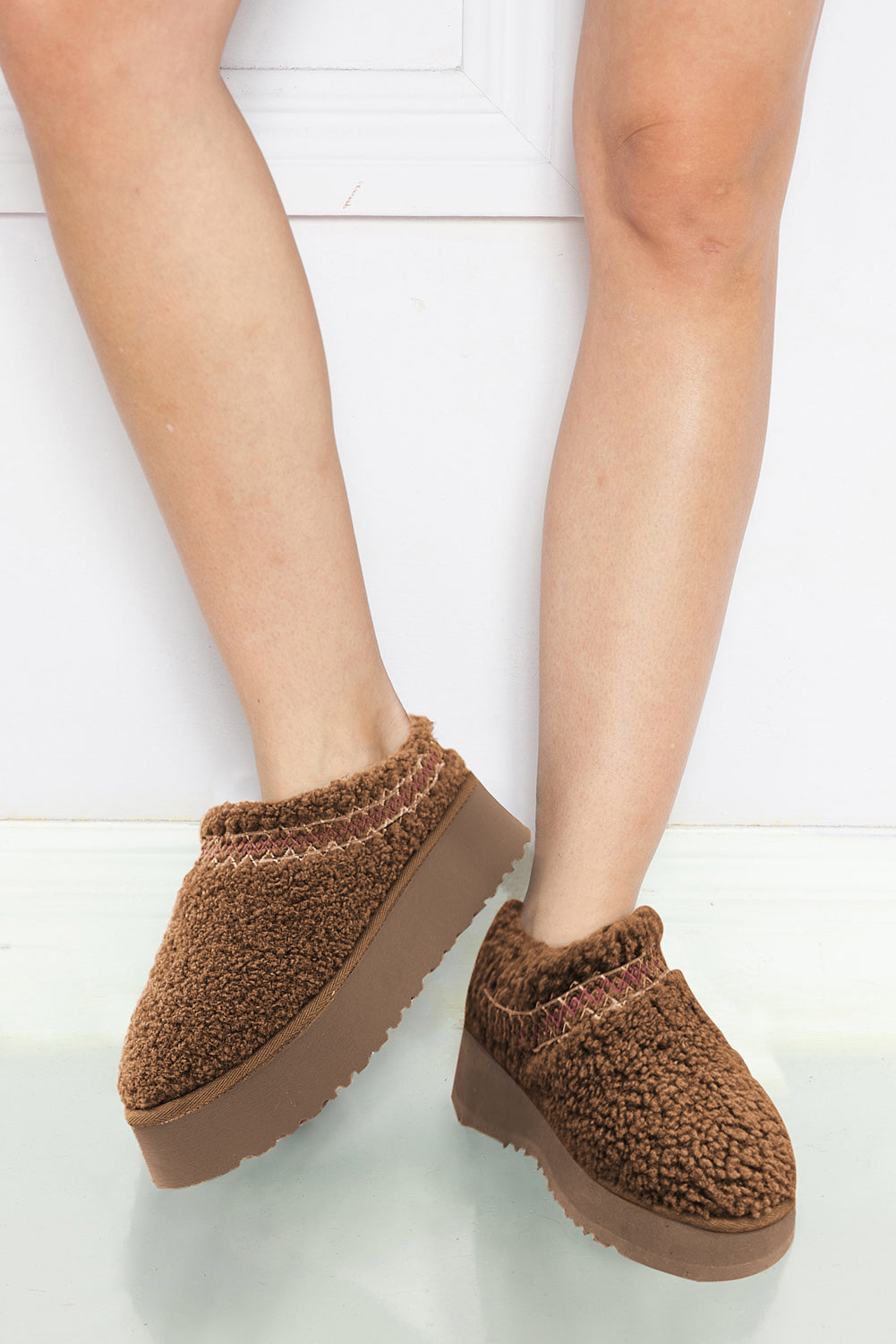 Chestnut Embroidered Sherpa Plush Thick Sole Snow Boots-Chaelisa's New Jammies