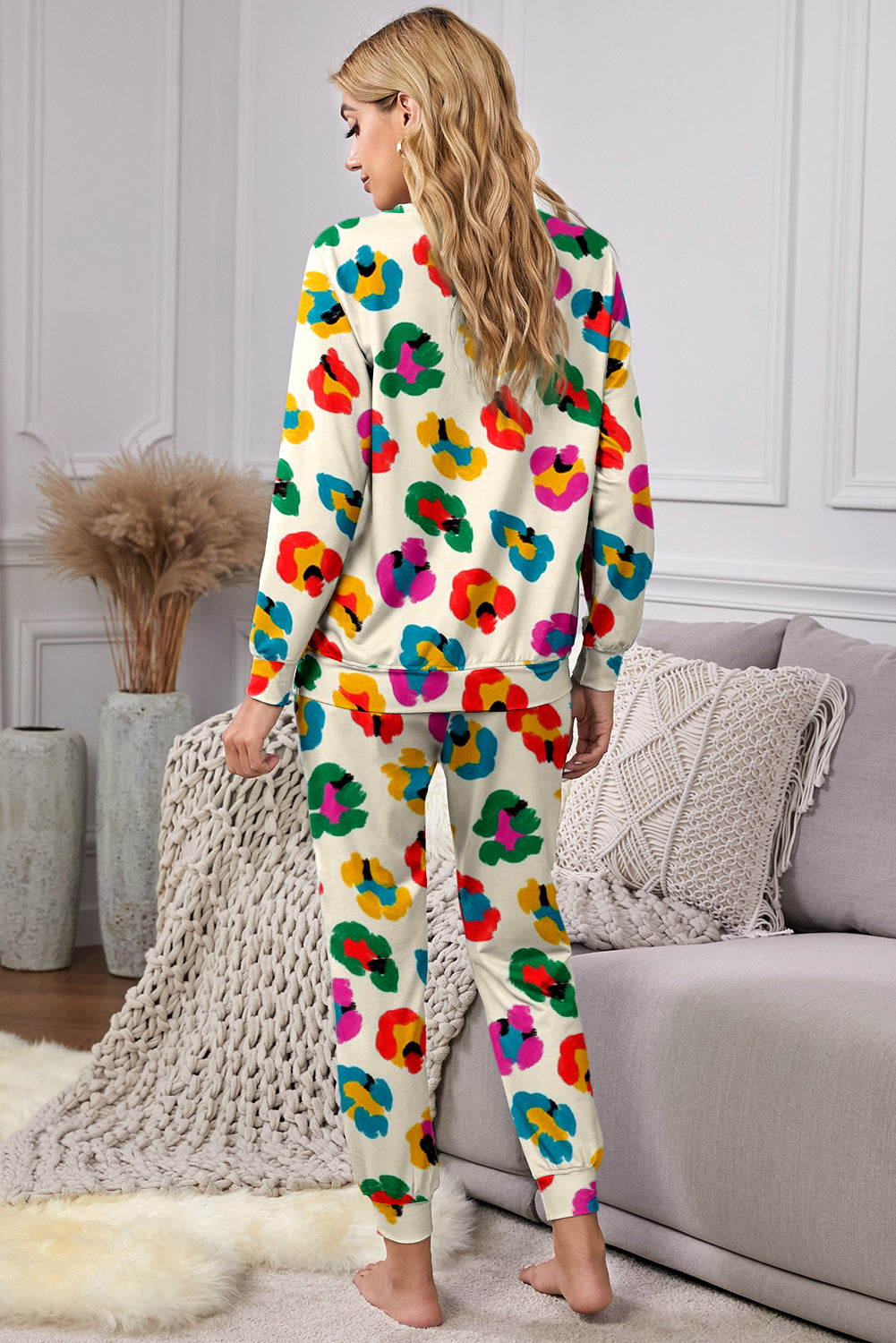 Apricot Leopard Print Long Sleeve Top and Skinny Pants Lounge Set-Chaelisa's New Jammies