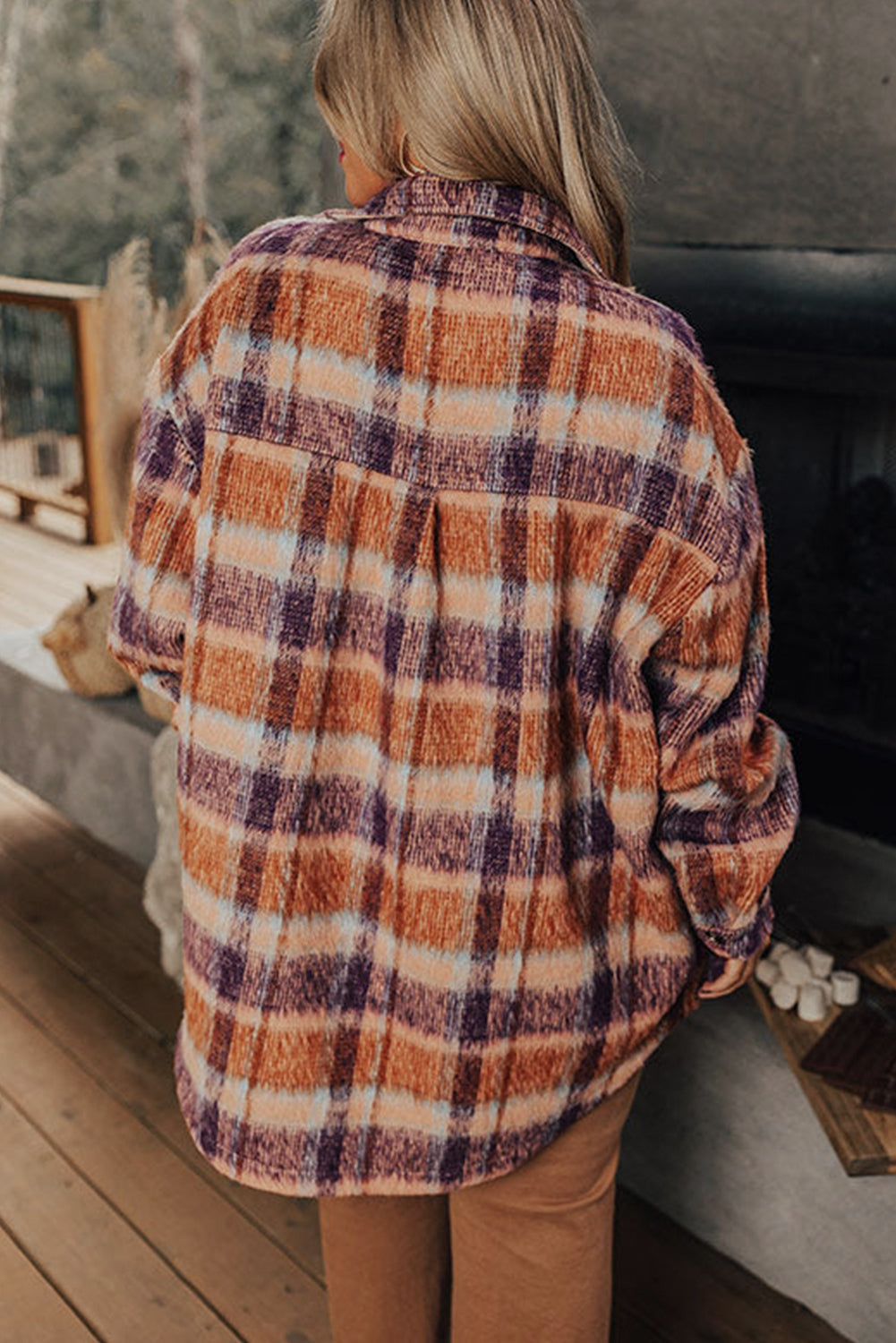 Multicolour Plus Size Plaid Print Collared Button up Jacket-Chaelisa's New Jammies