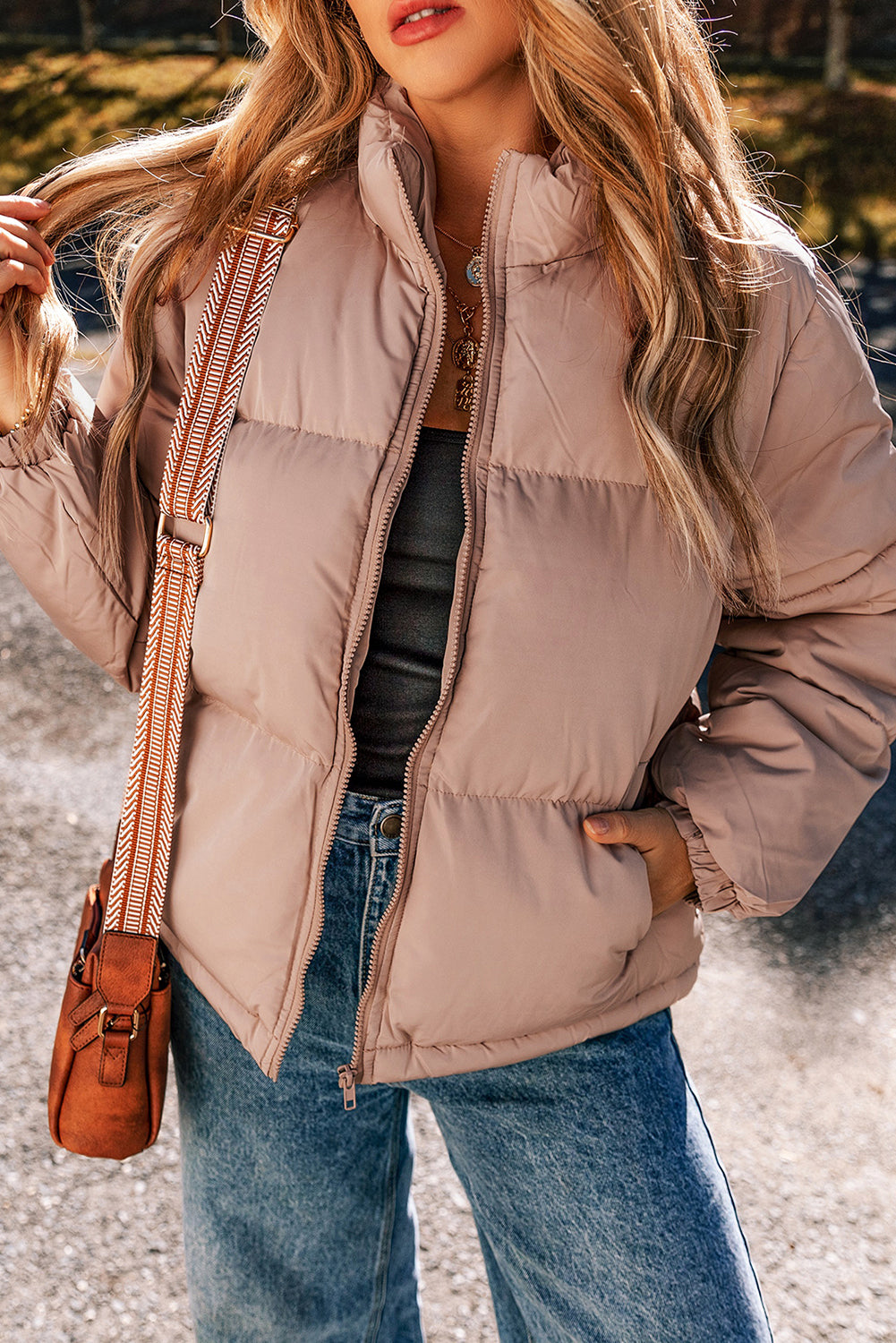 Apricot Pink Full Zipper Quilted Puffer Jacket-Chaelisa's New Jammies