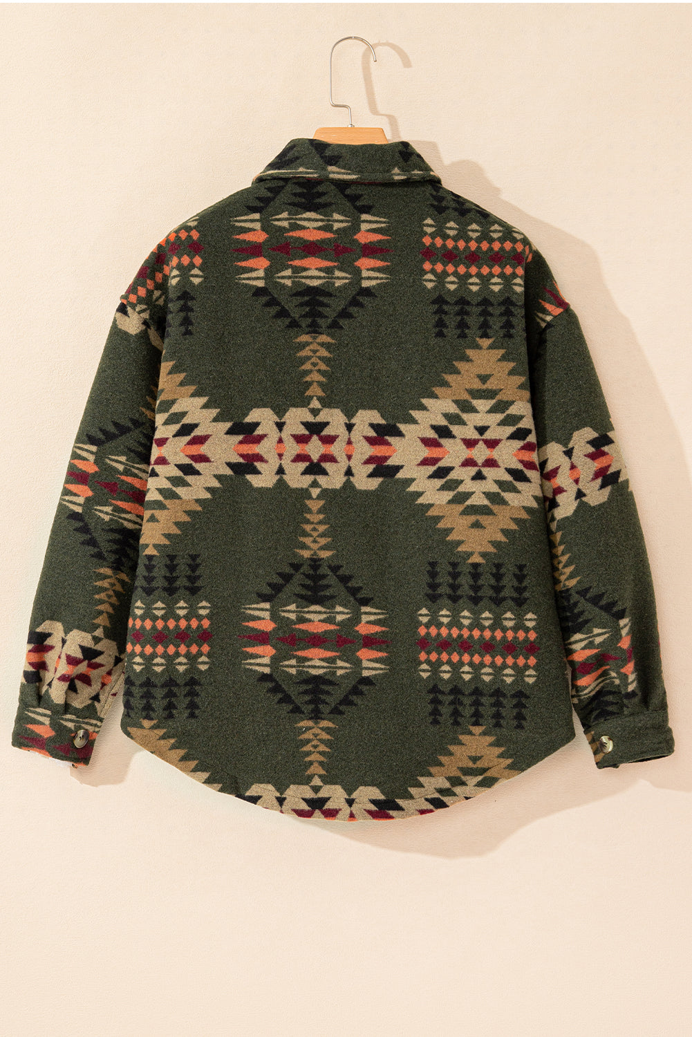 Green Aztec Print Flap Pockets Long Sleeve Shacket-Chaelisa's New Jammies