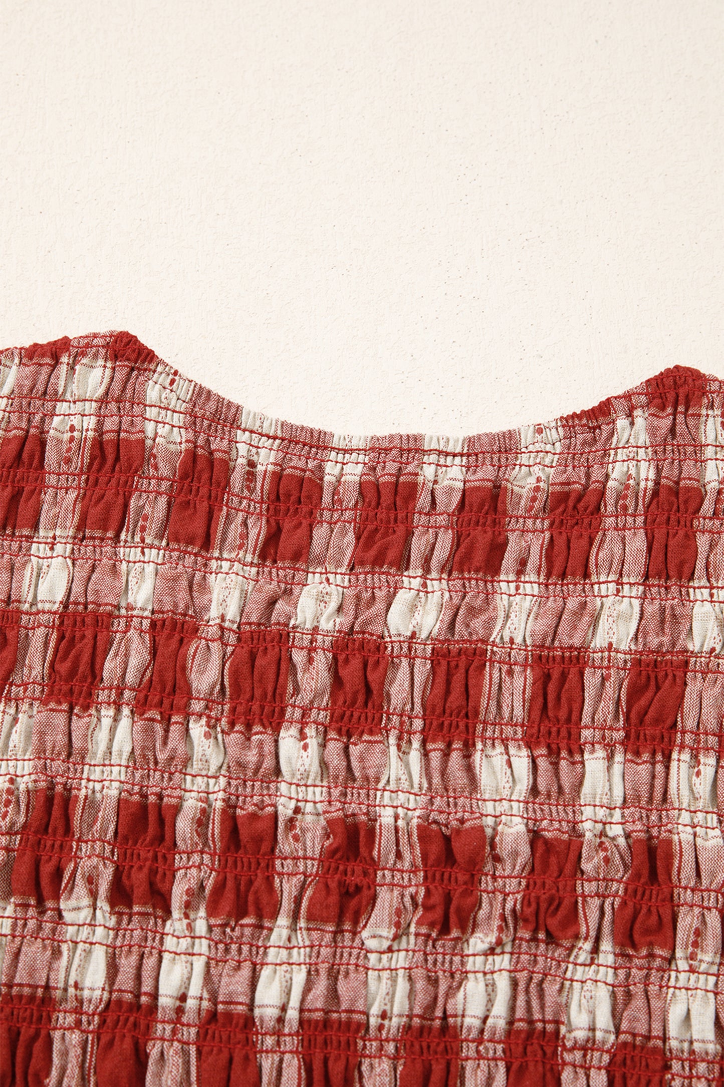 Red Plaid Print Smocked Puff Sleeve Mini Dress