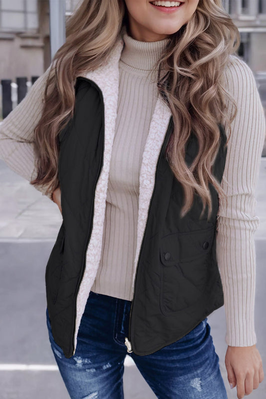 Black Fleece Lined Quilted Zip up Vest Coat-Chaelisa's New Jammies