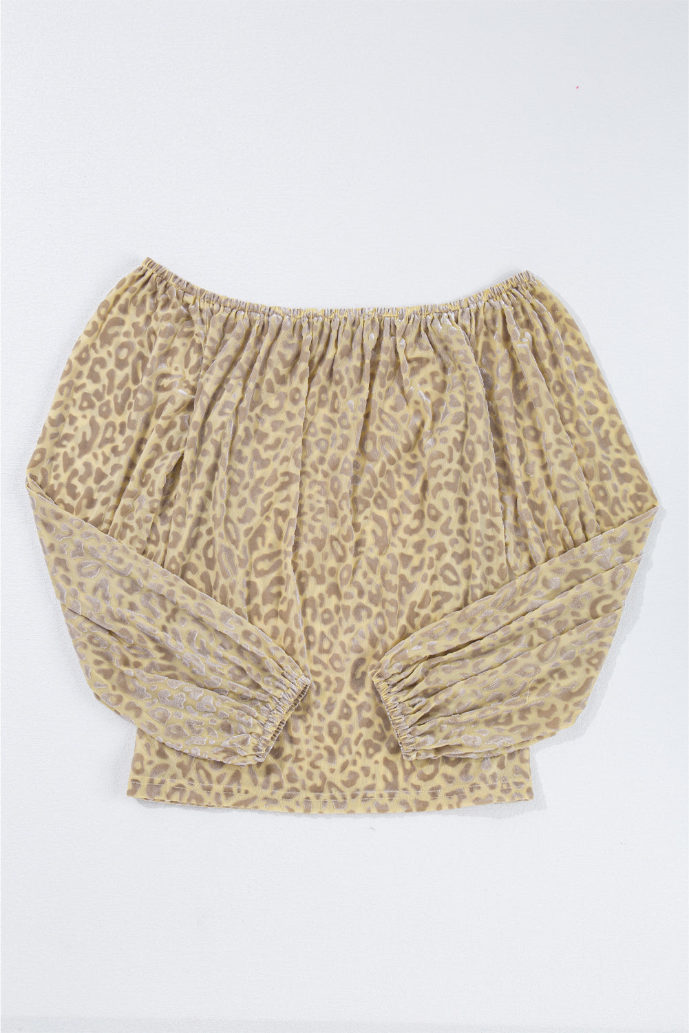 Beige Leopard Velvet Burnout Off Shoulder Long Sleeve Blouse-Chaelisa's New Jammies