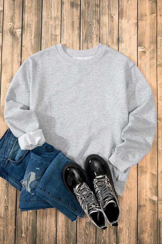 Gray Solid Fleece Lined Drop Shoulder Terry Sweatshirt-Chaelisa's New Jammies