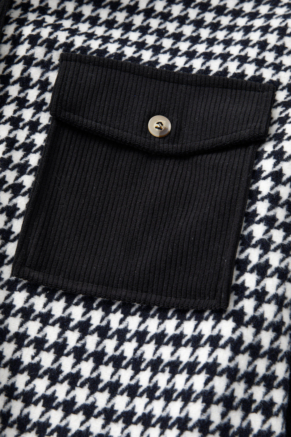 Black Houndstooth Corduroy Patchwork Flap Pocket Shacket-Chaelisa's New Jammies