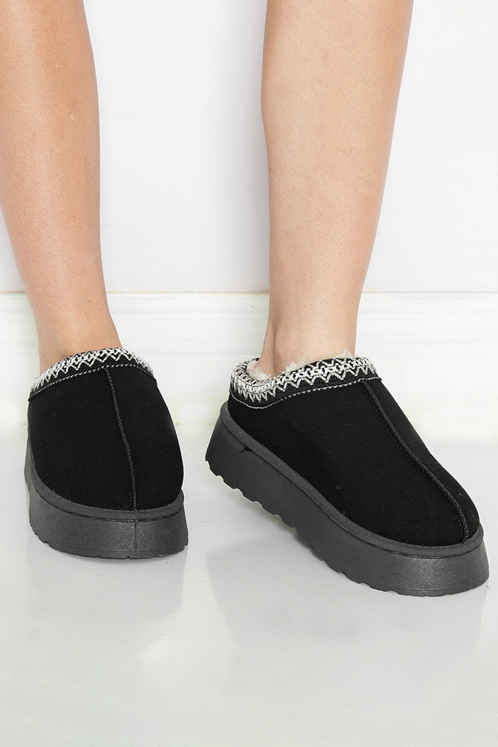 Black Contrast Print Suede Plush Lined Snow Boots-Chaelisa's New Jammies