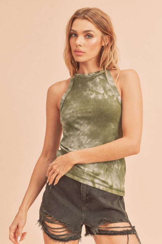 Aemi + Co Ribbed Tie-Dye Round Neck Tank-Chaelisa's New Jammies