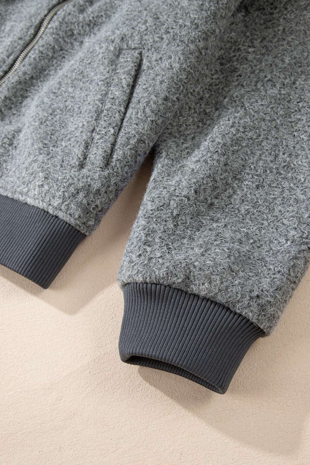 Medium Grey Fuzzy Zip Up Pocketed Sleeve Jacket-Chaelisa's New Jammies