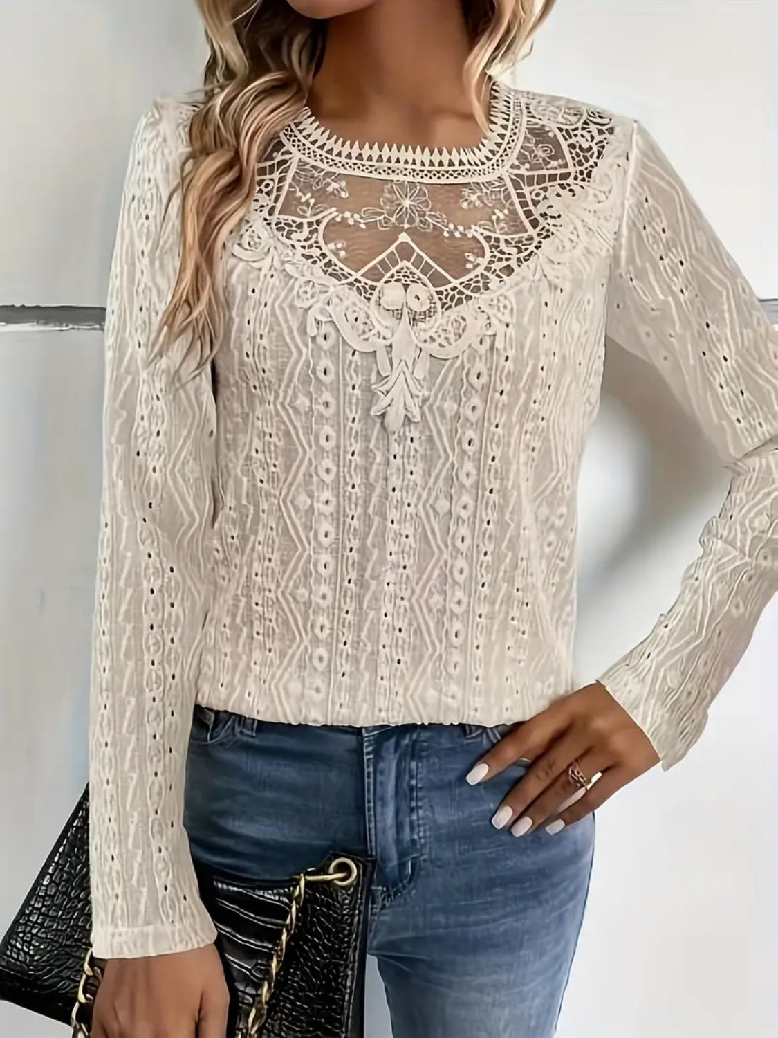 Lace Eyelet Long Sleeve Top-Chaelisa's New Jammies