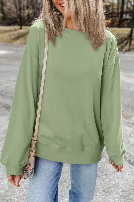 Smoke Green Plain Drop Shoulder Crewneck Pullover Sweatshirt-Chaelisa's New Jammies