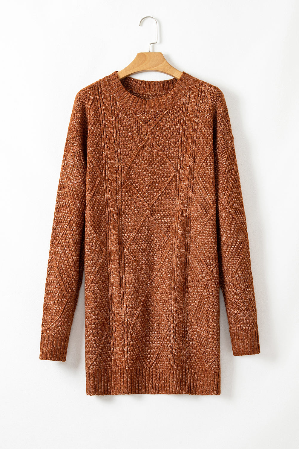 Coffee Cable Knit Drop Shoulder Loose Fit Sweater Dress-Chaelisa's New Jammies