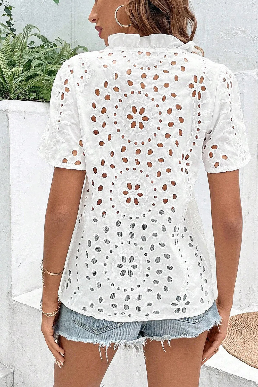 Eyelet Frill Short Sleeve Blouse-Chaelisa's New Jammies