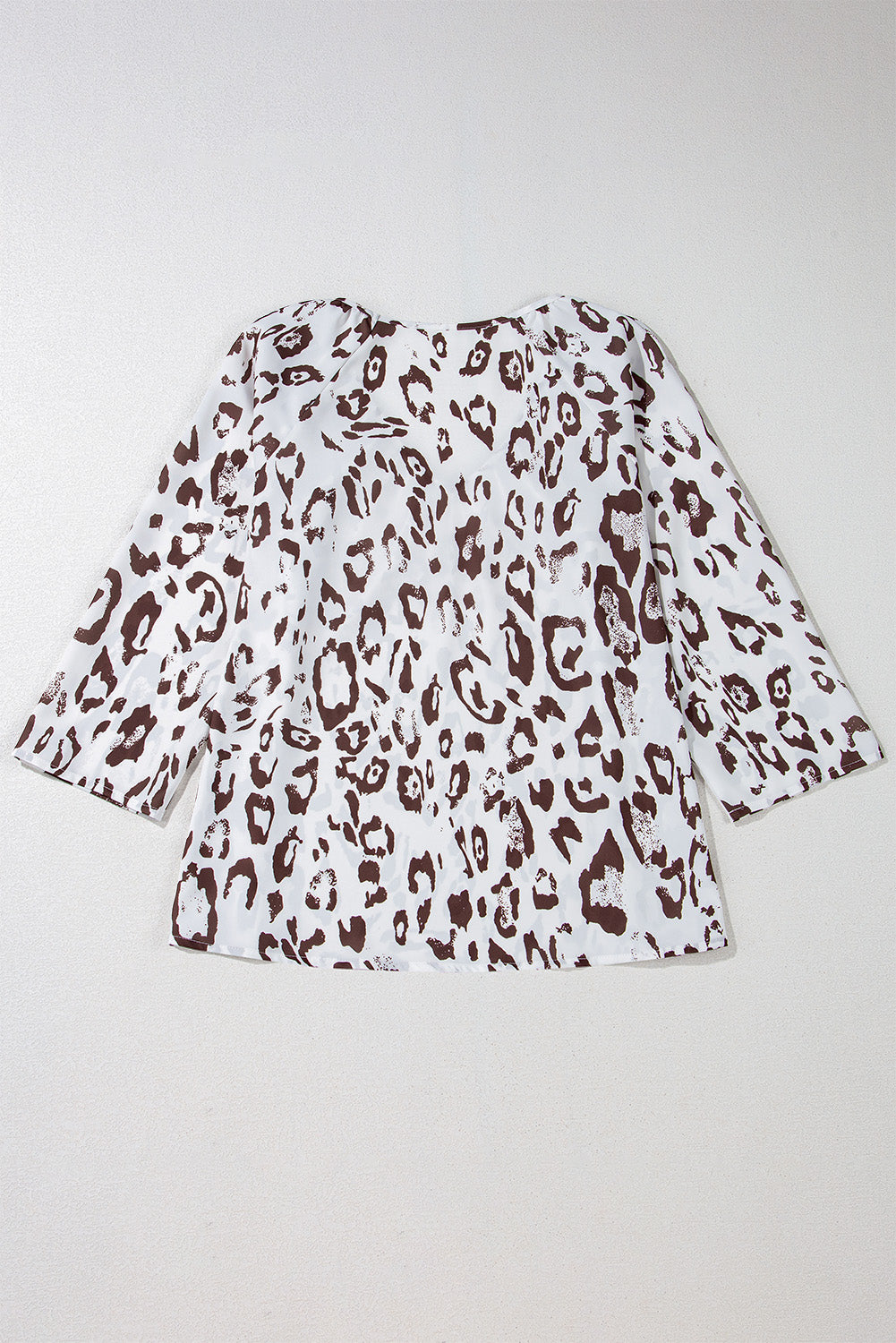 Khaki Leopard Print Ruched V Neck 3/4 Sleeve Blouse-Chaelisa's New Jammies