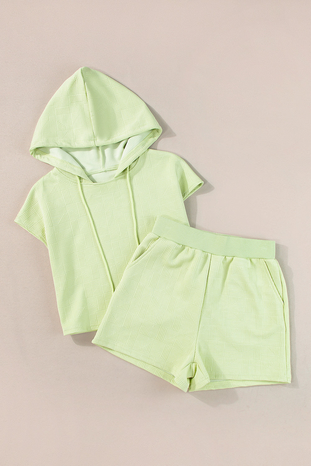 Meadow Mist Green Textured Cropped Hoodie and Shorts Set-Chaelisa's New Jammies