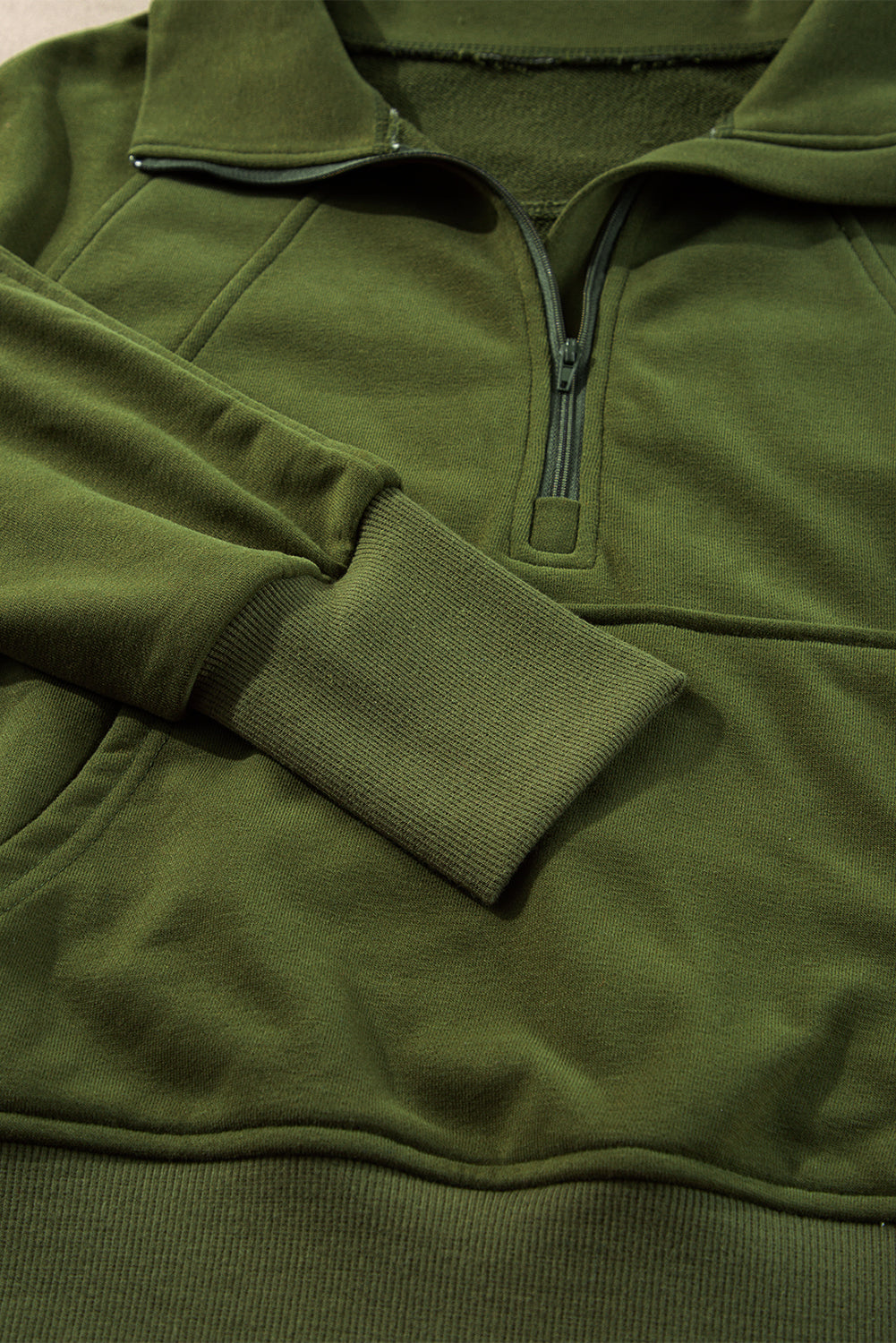 Moss Green Quarter Zip Stand Neck Kangaroo Pocket Sweatshirt-Chaelisa's New Jammies