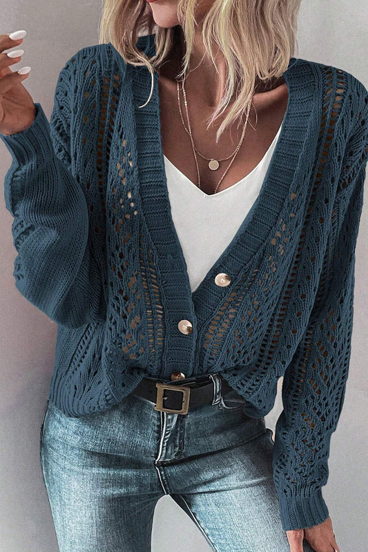 Real Teal Open Knit Drop Shoulder Sweater Cardigan-Chaelisa's New Jammies