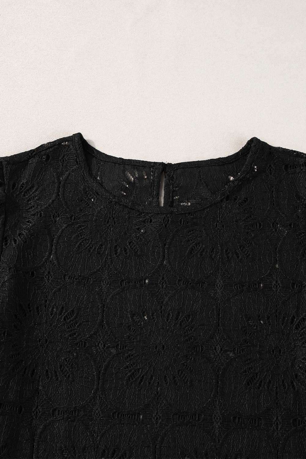 Black Flower Eyelet Jacquard Keyhole Flounce Sleeve Top-Chaelisa's New Jammies