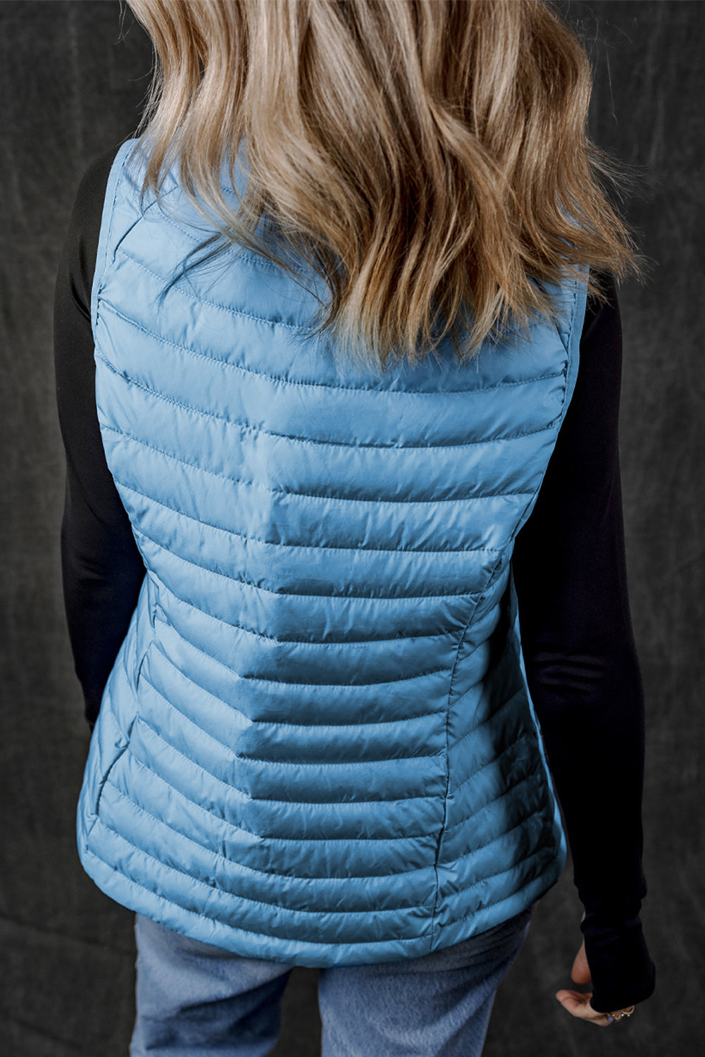 Sky Blue Plush Collared Quilted Zipped Puffer Vest-Chaelisa's New Jammies