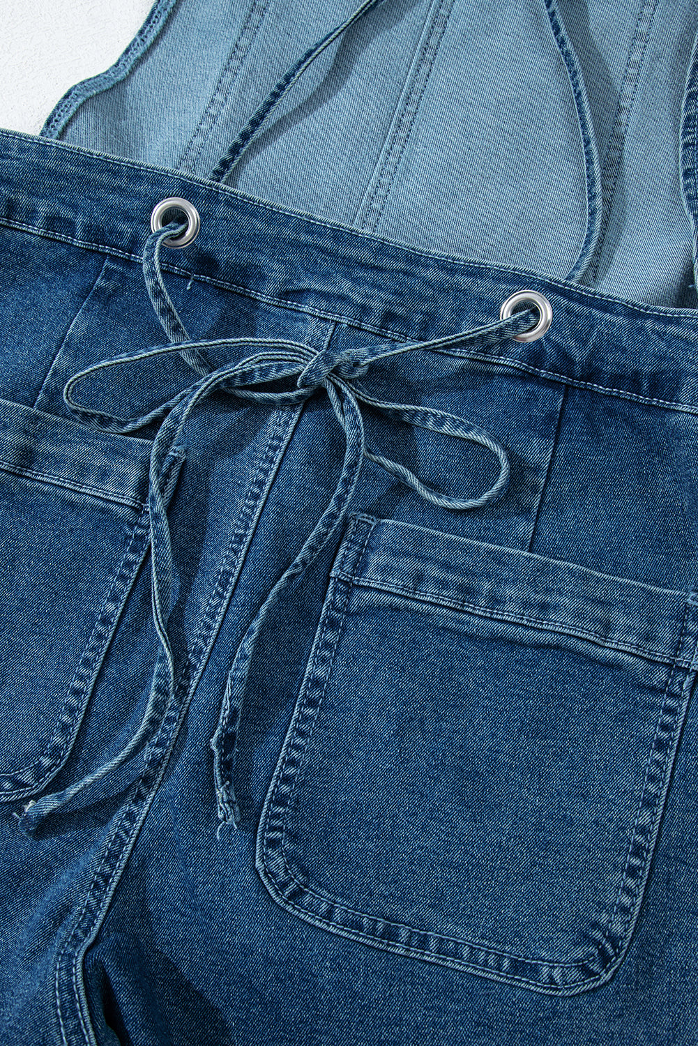 Dusk Blue Adjustable Tie Straps Cropped Wide Leg Denim Overalls-Chaelisa's New Jammies