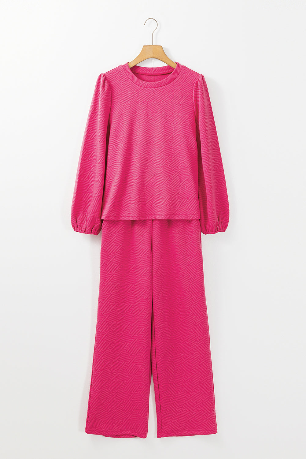 Rose Red Textured Puff Sleeve Top and Pants Set-Chaelisa's New Jammies