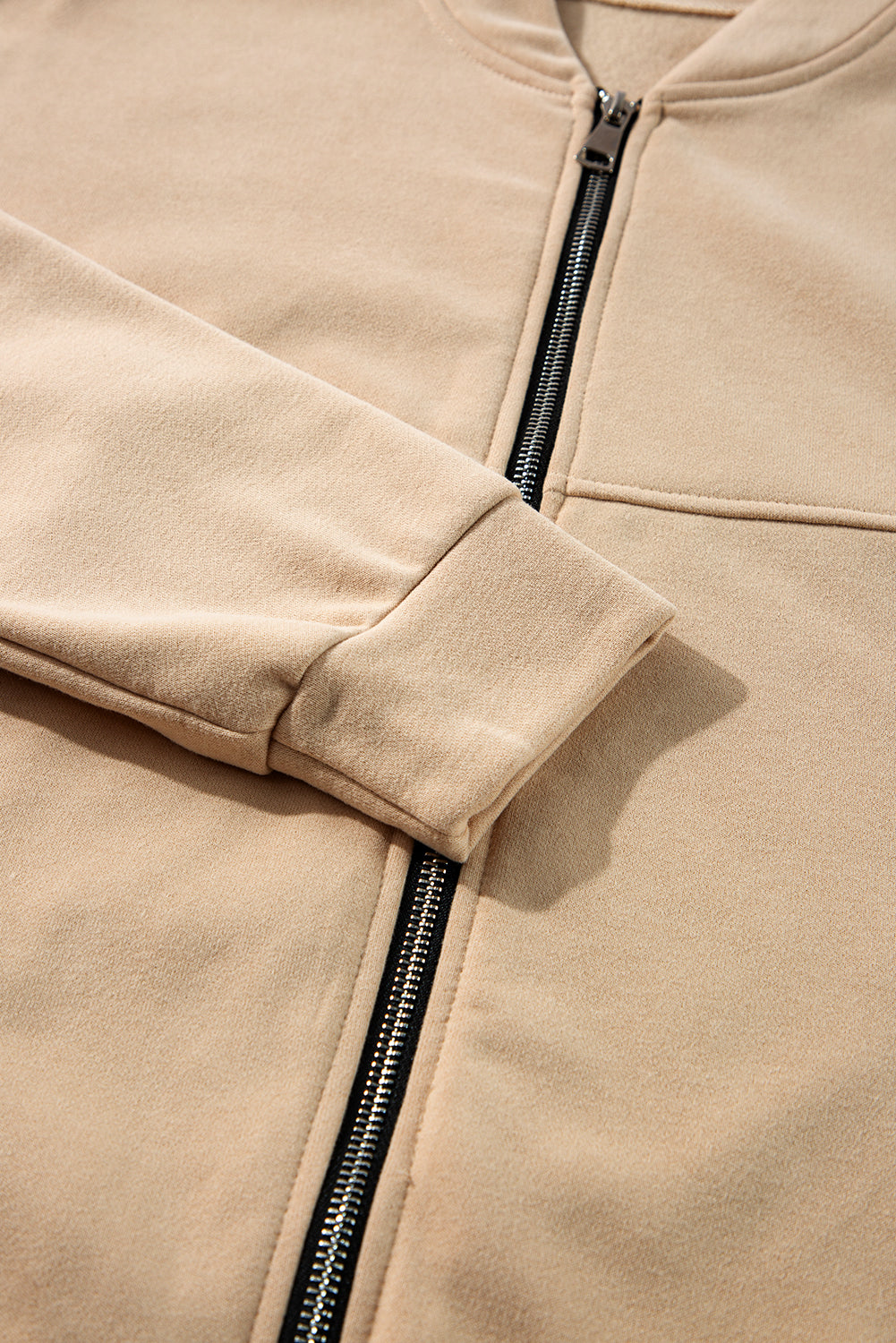 Apricot Solid Seamed Zipper Jacket and Drawstring Waist Pants Set-Chaelisa's New Jammies