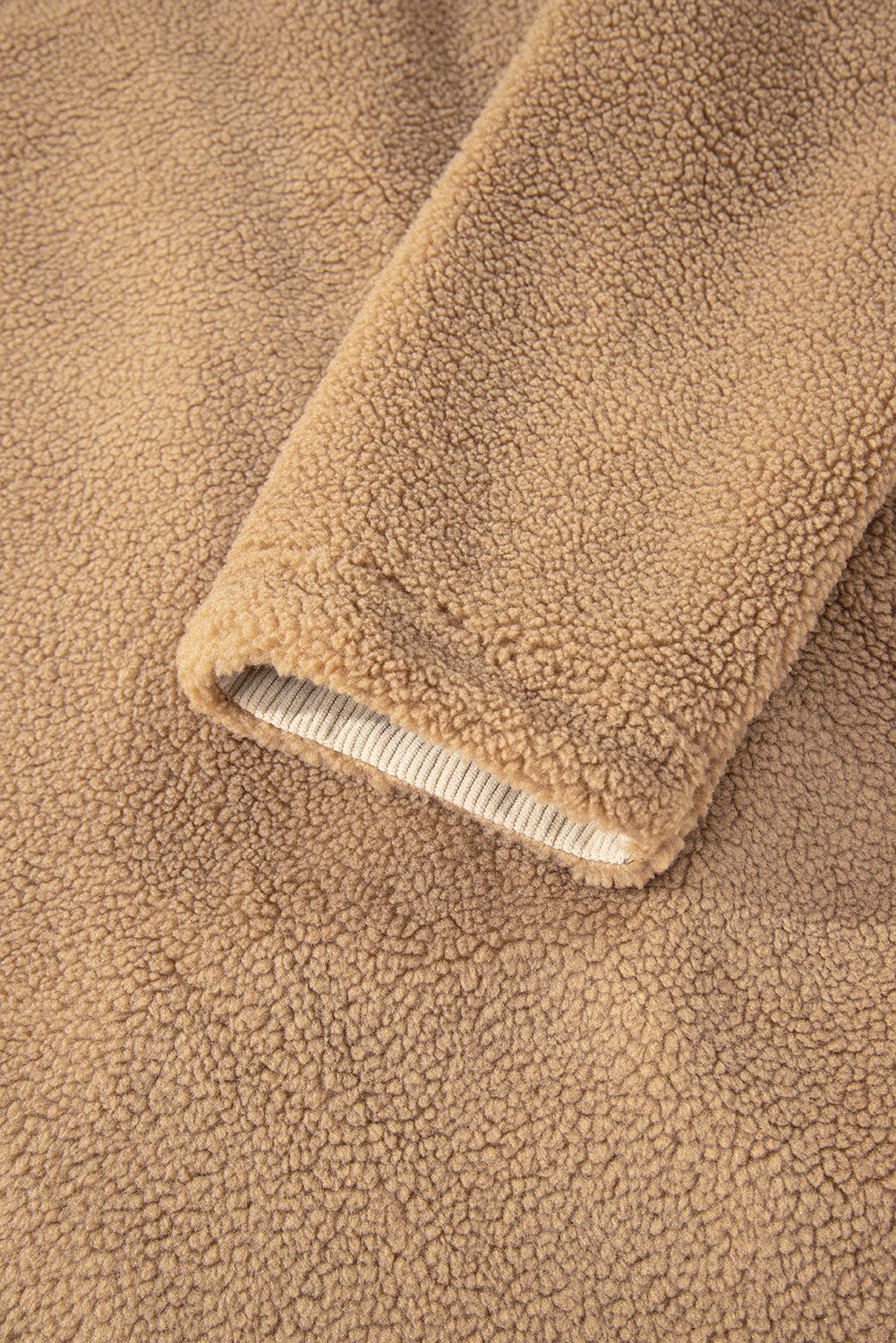 Light French Beige Puffy Plush Corduroy Edge Patchwork Jacket with Big Pockets