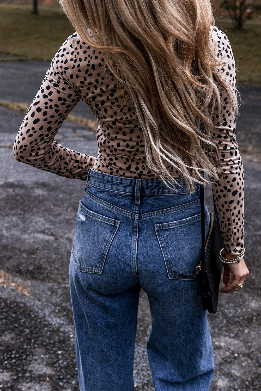 Smoke Gray Leopard Print Long Sleeve Scoop Neck Slim Fit Bodysuit-Chaelisa's New Jammies