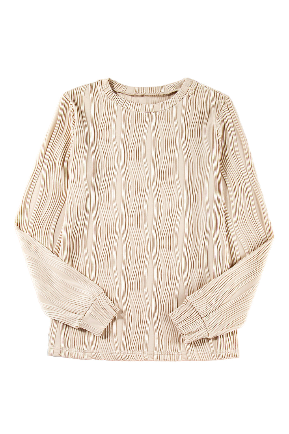 Apricot Textured Wavy Round Neck Long Sleeve Top-Chaelisa's New Jammies