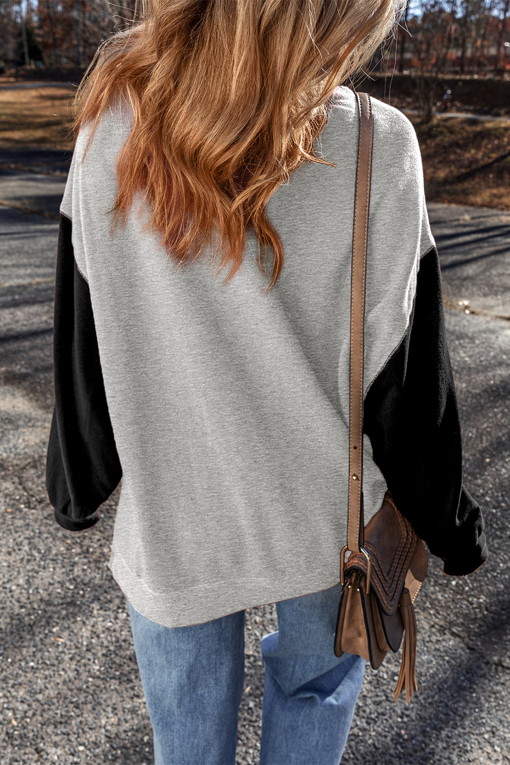Gray Two Tone Patchwork Drop Shoulder Pullover Sweatshirt-Chaelisa's New Jammies