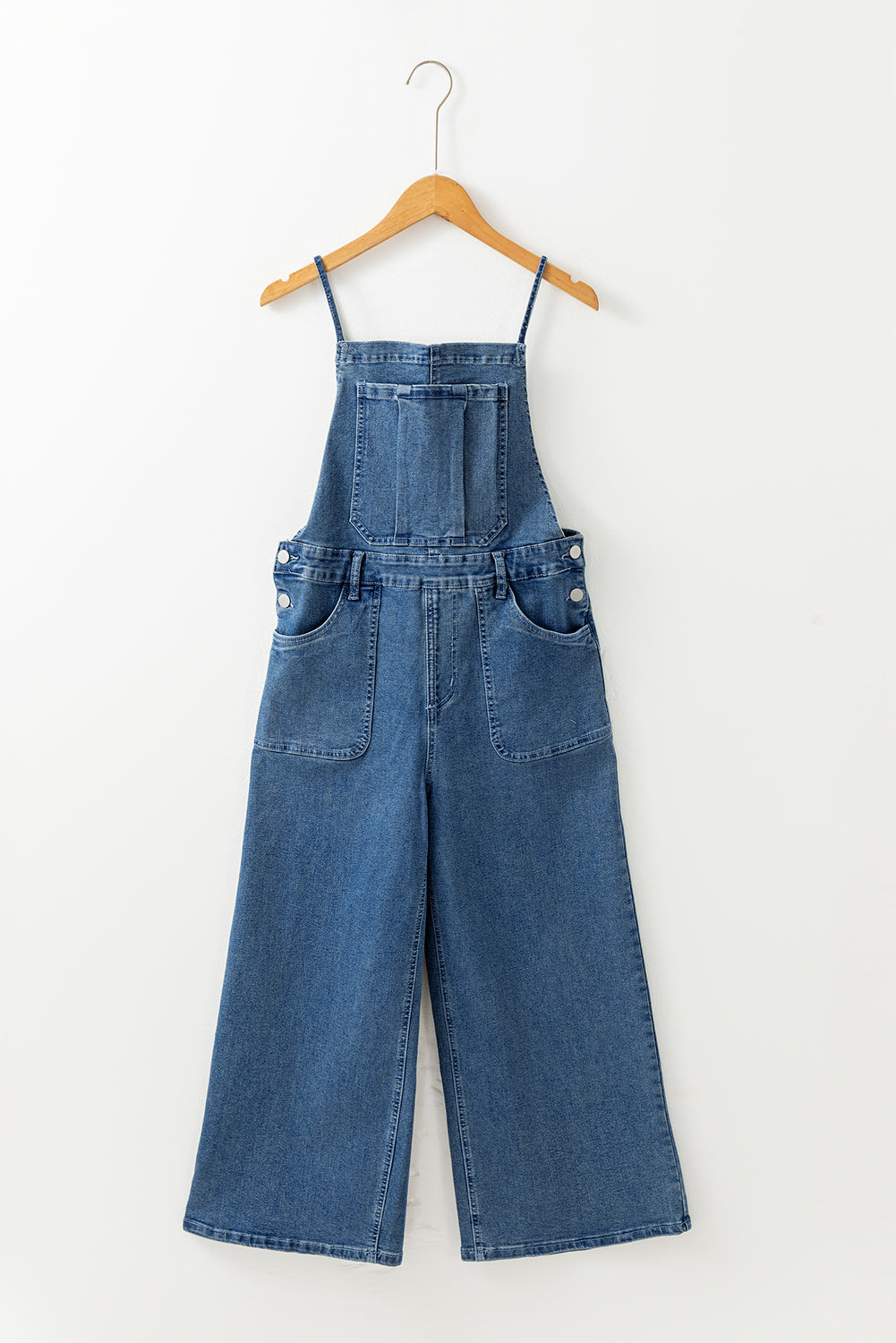 Dusk Blue Adjustable Tie Straps Cropped Wide Leg Denim Overalls-Chaelisa's New Jammies